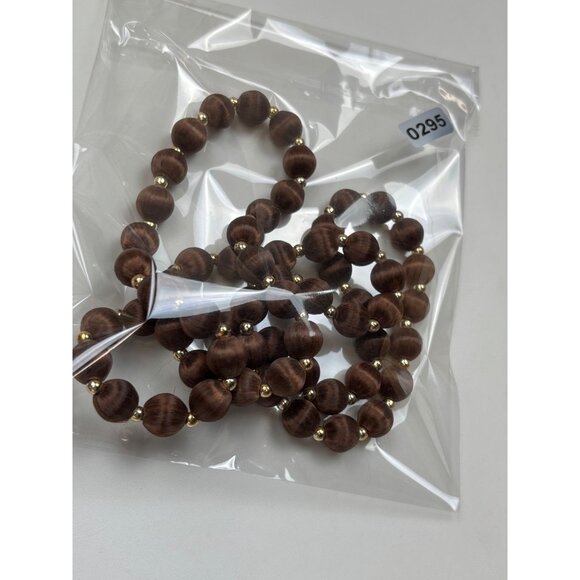 Brown satin thread Beaded Necklace With Gold Accents 30 Inches Long - Picture 6 of 6